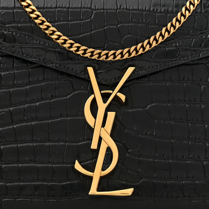 Saint Laurent Calfskin Crocodile Embossed Monogram Cassandra Chain Wallet Black 8 of 10