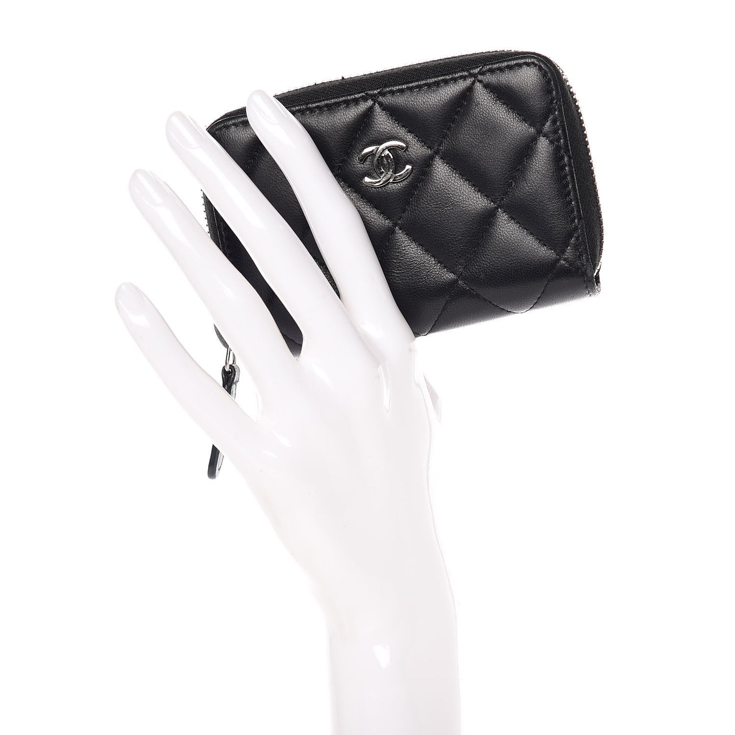 Lambskin Quilted Zip Coin Purse Black