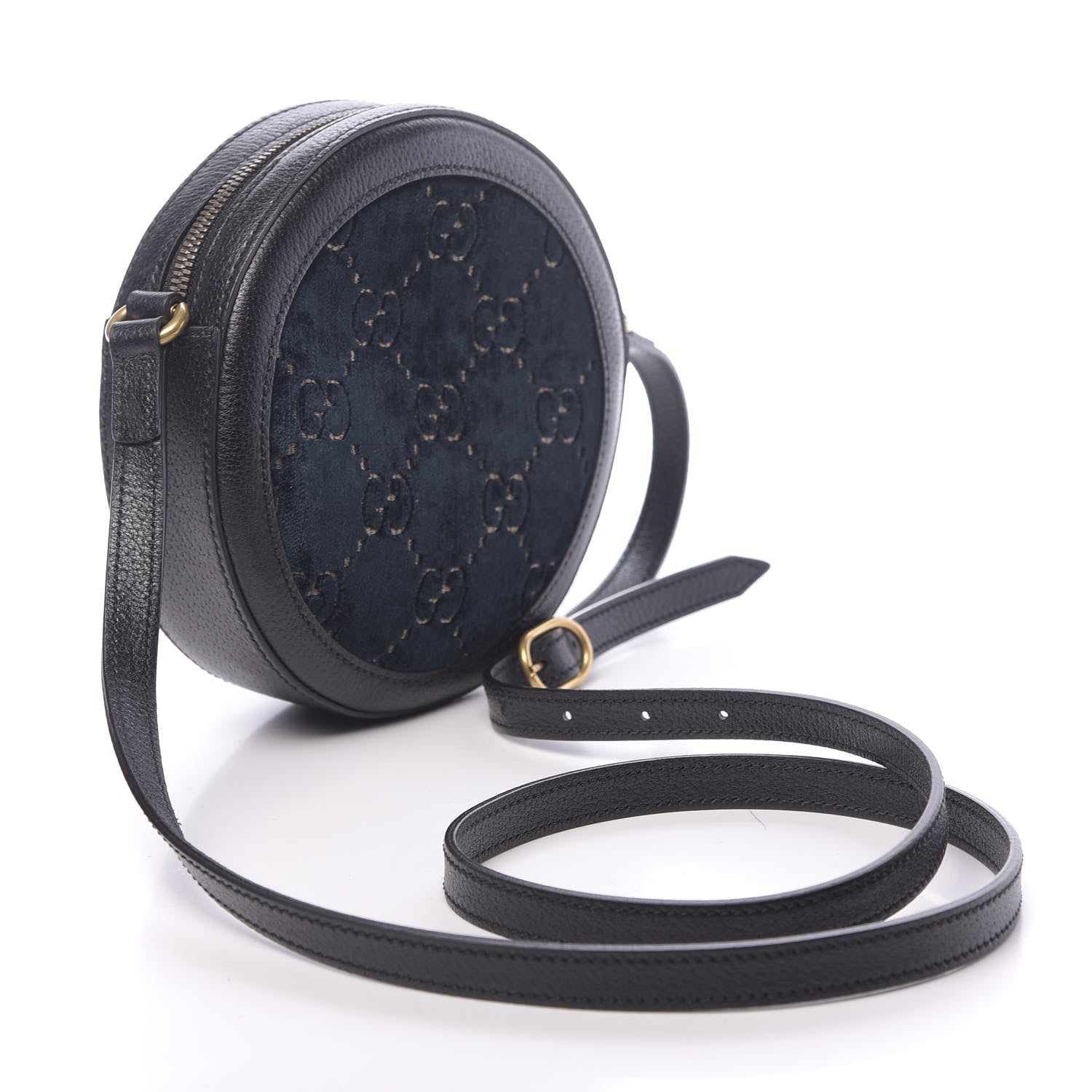 Gucci Velvet Calfskin GG Monogram Round Shoulder Bag Blue Beige 3 of 10