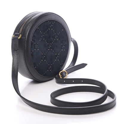 Gucci Velvet Calfskin GG Monogram Round Shoulder Bag Blue Beige 3 of 10
