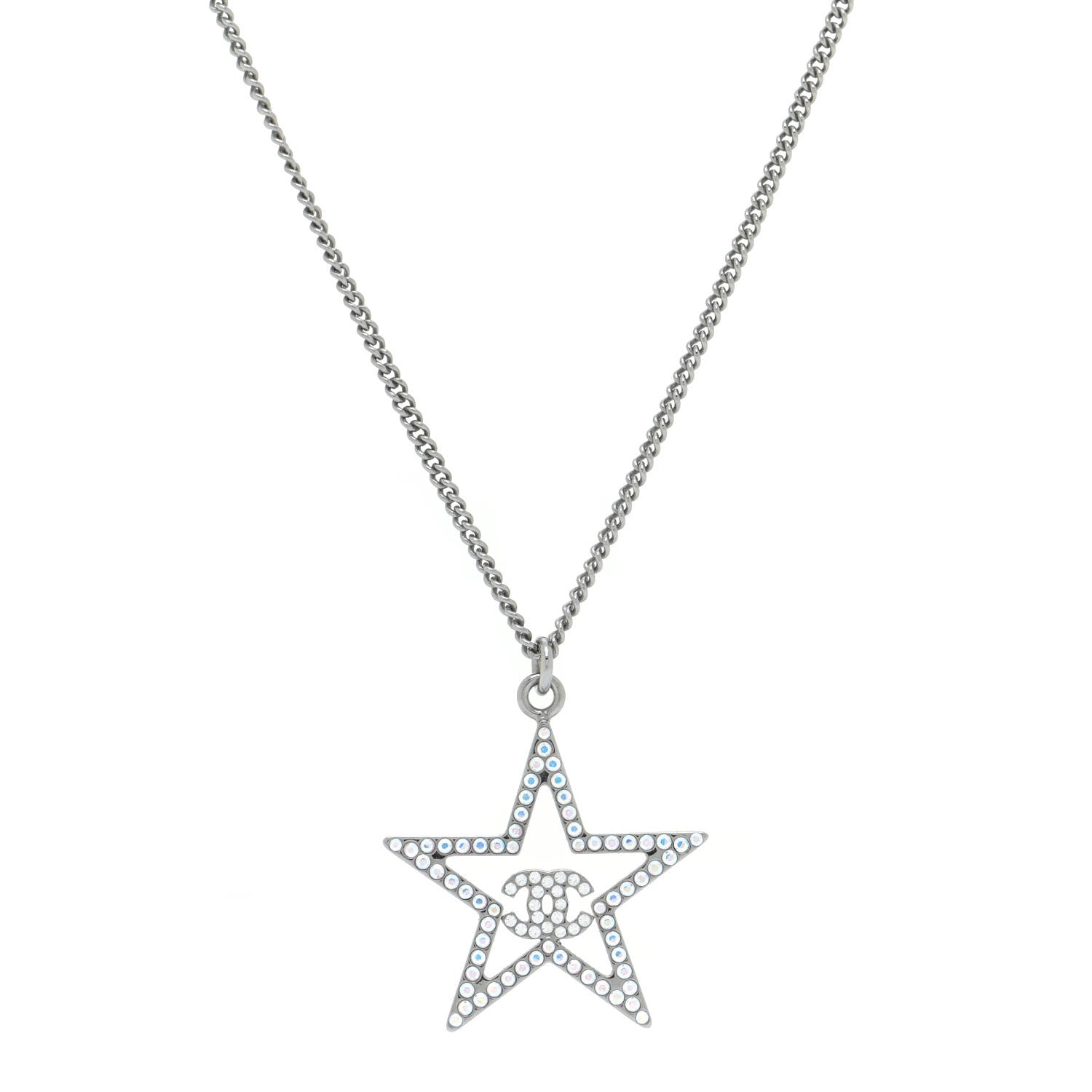 Chanel Ruthenium Crystal Star CC Necklace Iridescent Pink 4 of 7
