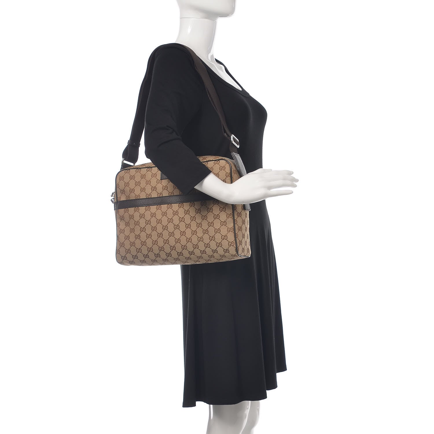 Gucci Monogram Dollar Calfskin Large Camera Case Beige Ebony Testa di Moro Marrone Scuro 2 of 11