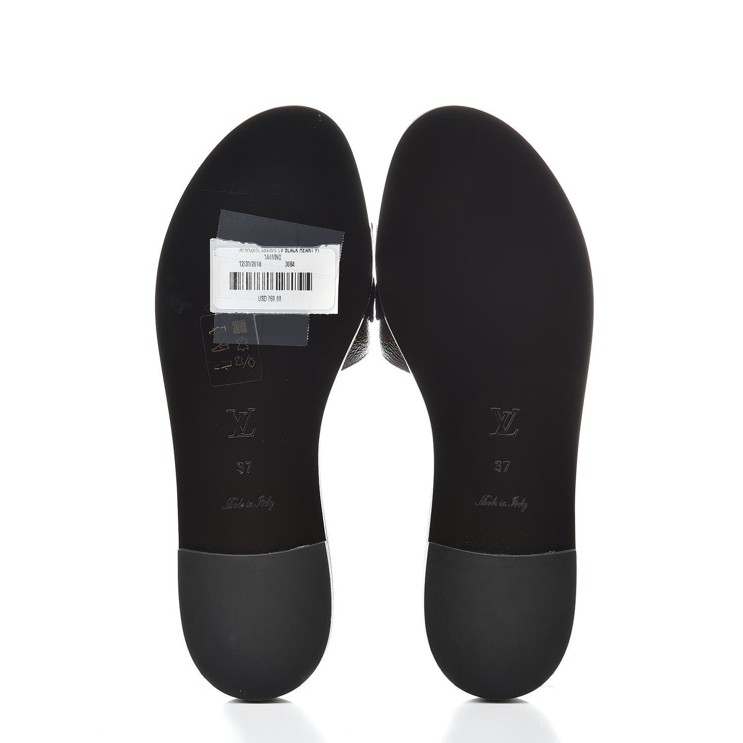 Patent Calfskin Monogram LV Black Heart Flat Mules 37 Cacao