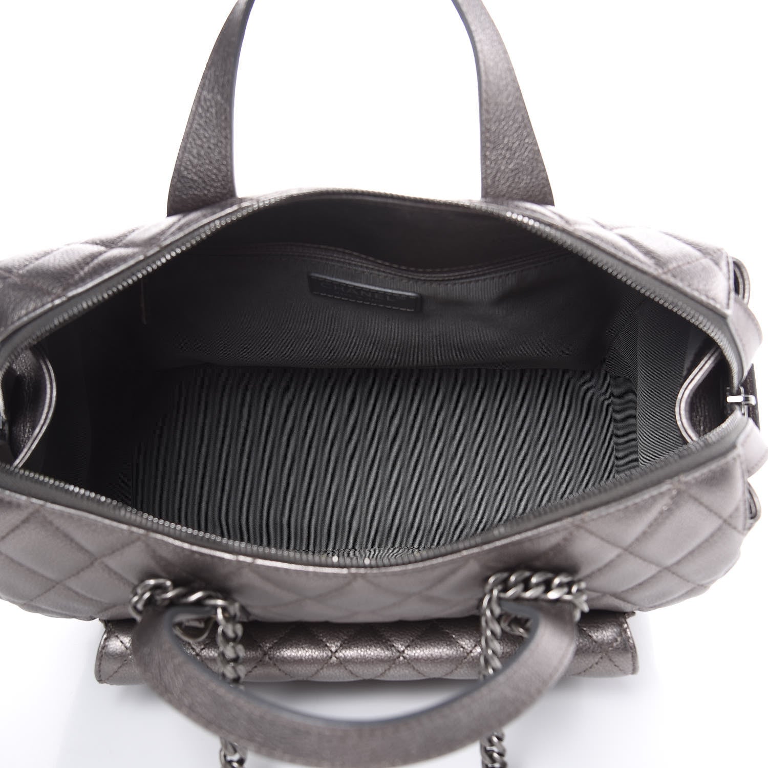 Chanel Metallic Grained Calfskin Quilted Large Casual Pocket Bowling Bag Silver 5 of 12