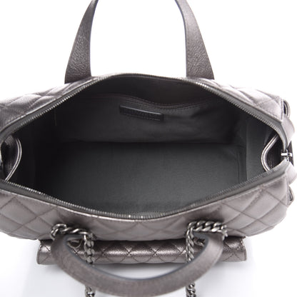 Chanel Metallic Grained Calfskin Quilted Large Casual Pocket Bowling Bag Silver 5 of 12