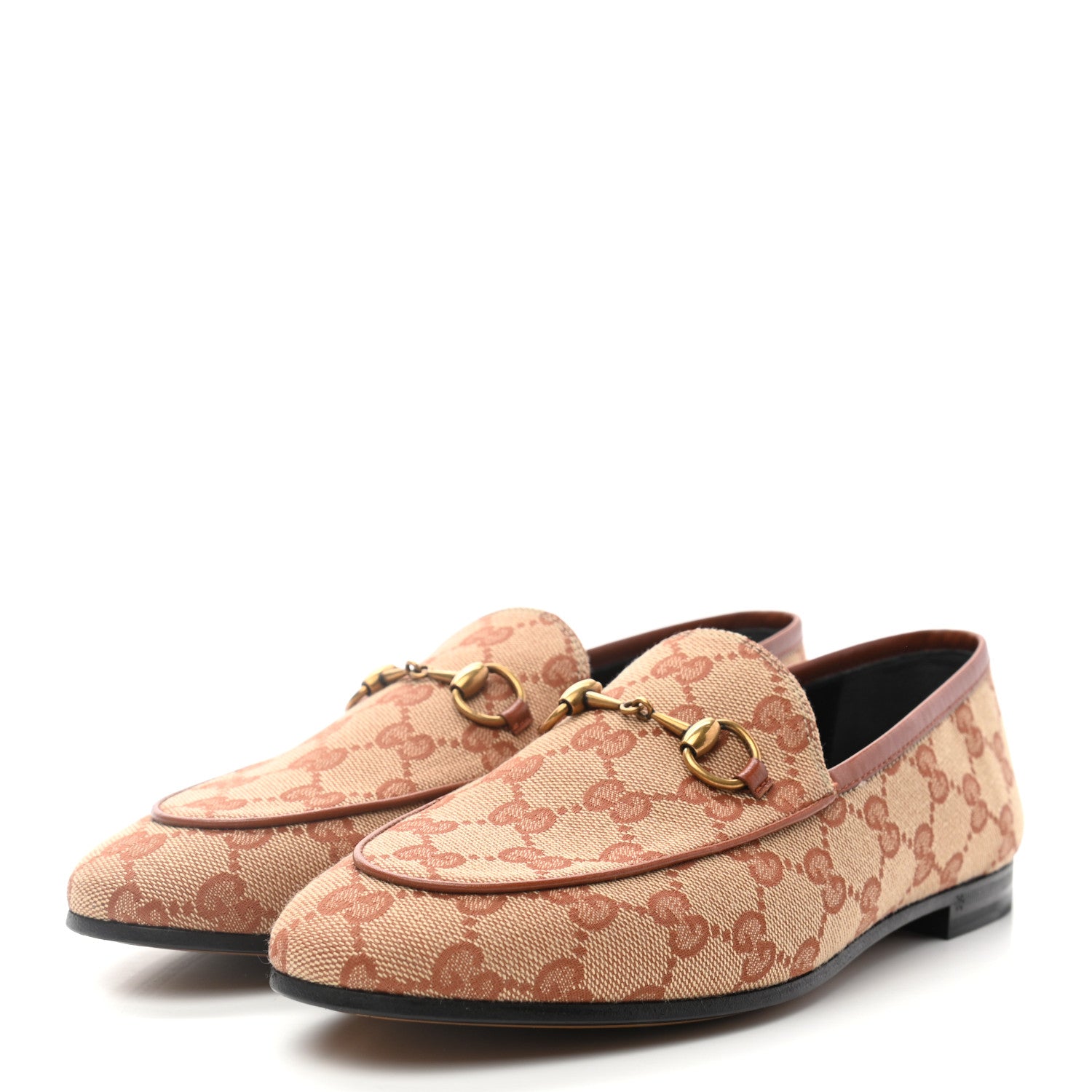 Gucci Canvas GG Monogram Horsebit Womens Jordaan Loafers 37.5 Beige Ruggine Rust 3 of 8