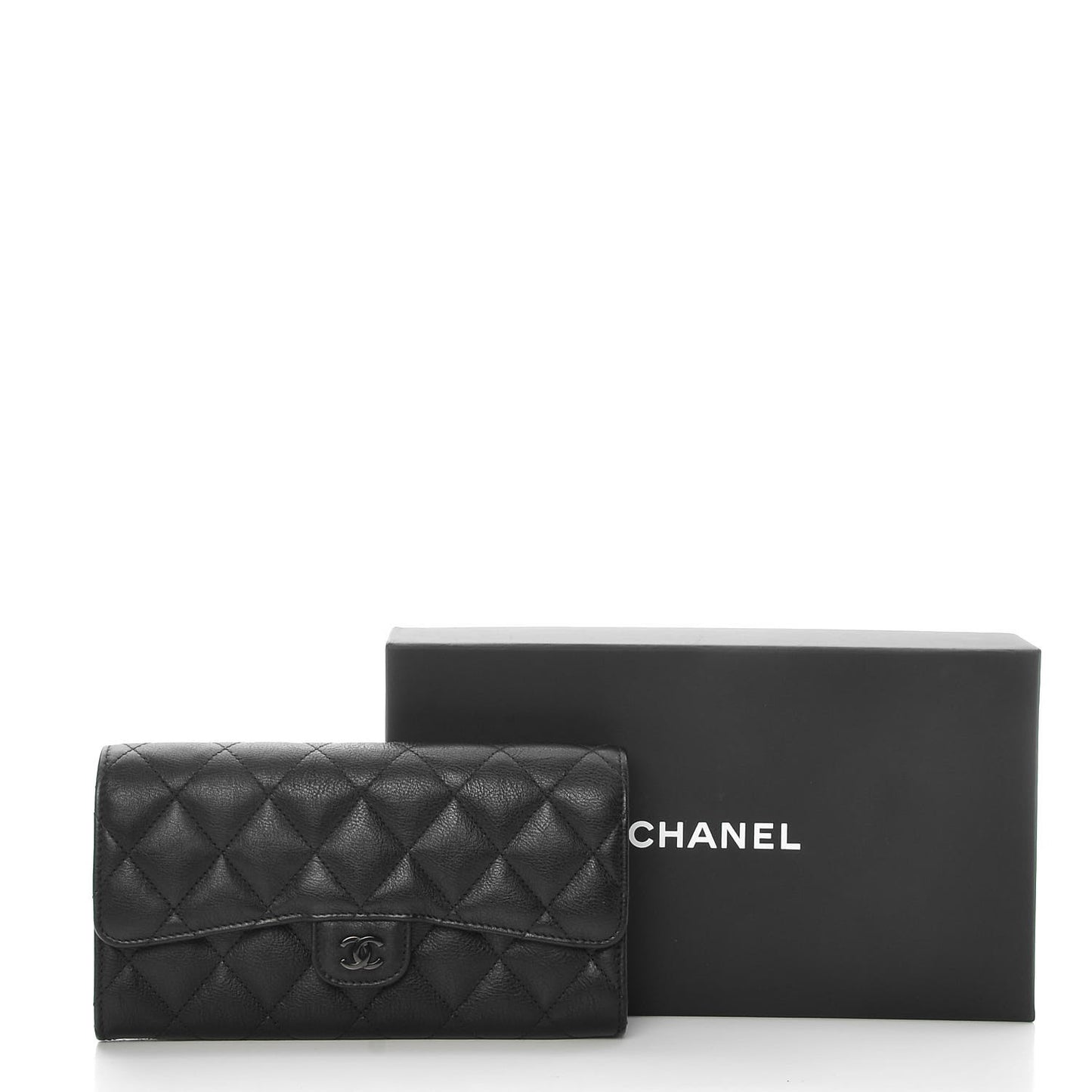 Crumpled Calfskin Quilted Large Flap Wallet So Black