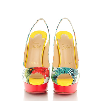 Christian Louboutin Crackled Calfskin Patent Hawaii Print Lady Peep Sling 150 Pumps 36.5 Version White 2 of 8