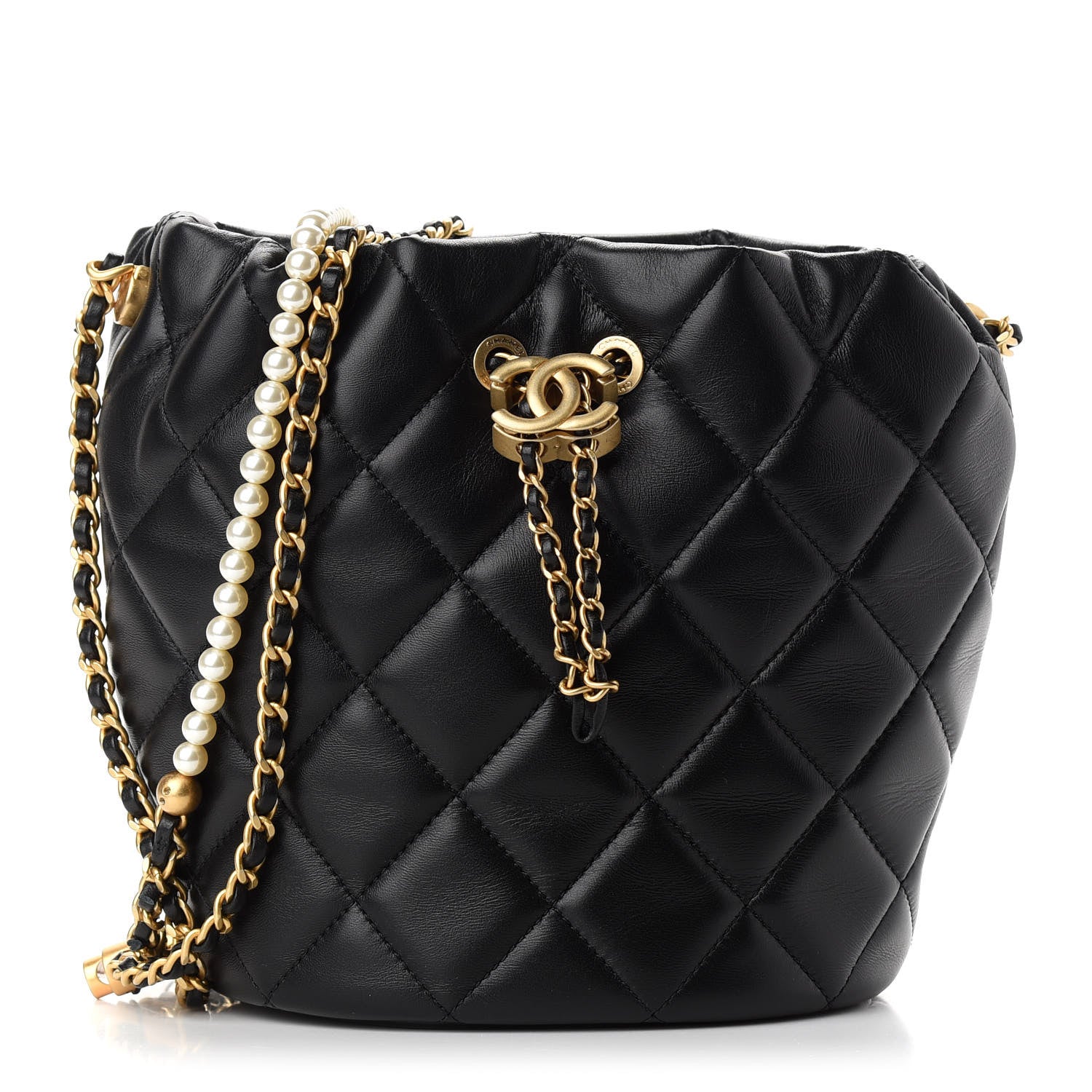 Chanel Lambskin Quilted My Perfect Chain Bucket Drawstring Bag Black 1 of 9