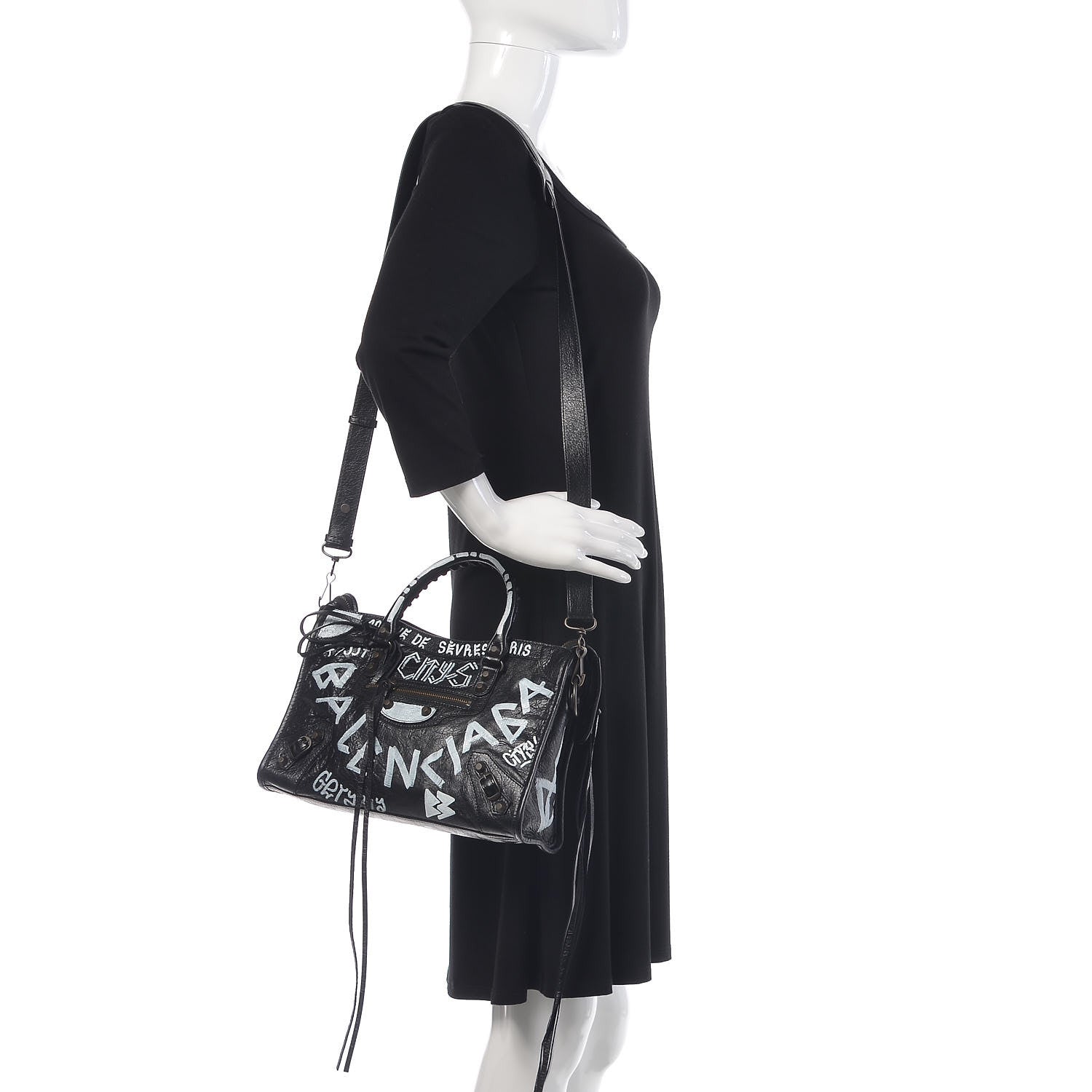 Balenciaga Agneau Classic Hardware Graffiti All Over S City Black 3 of 10