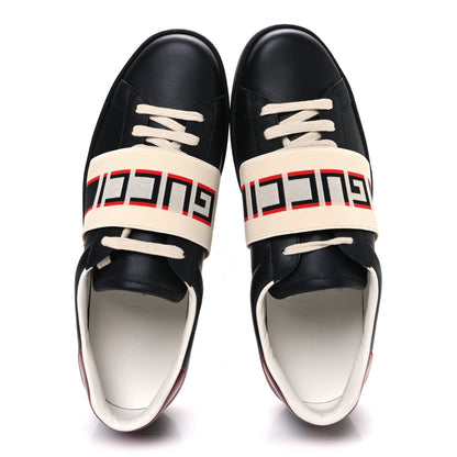Gucci Calfskin Stripe Mens New Ace Sneakers 8.5 Black Ecru Red Flame 2 of 11