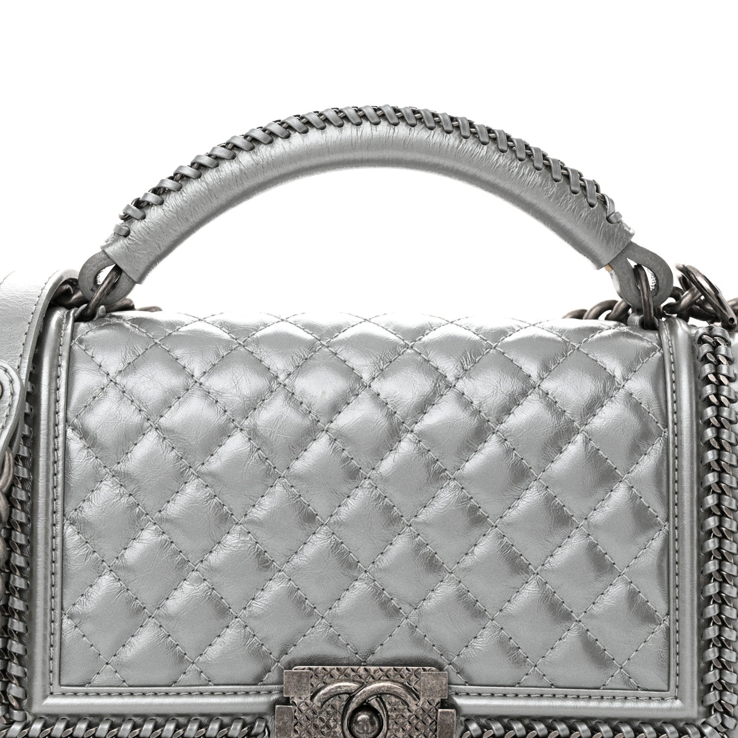 Chanel Metallic Aged Calfskin Quilted Medium Top Handle Boy Flap Silver 8 of 11