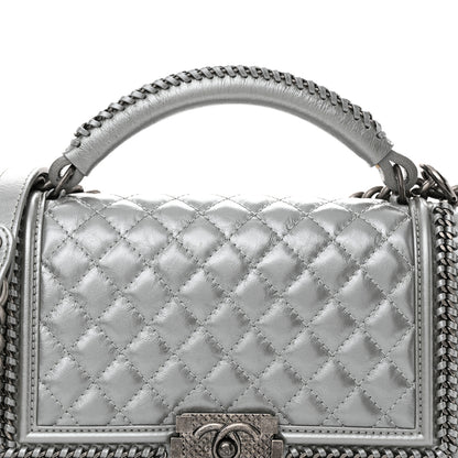 Chanel Metallic Aged Calfskin Quilted Medium Top Handle Boy Flap Silver 8 of 11