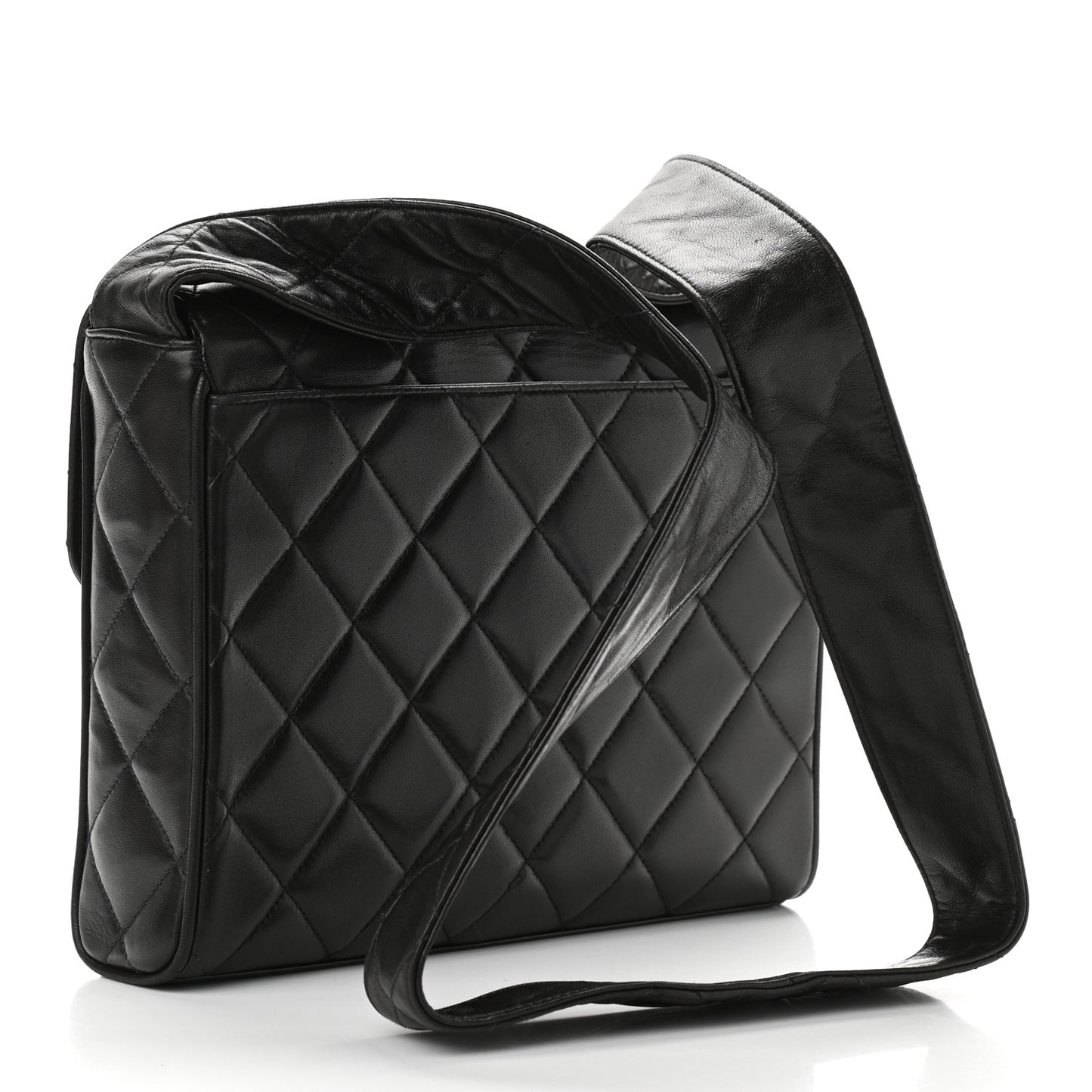 Lambskin Quilted CC Single Flap Shoulder Bag Black