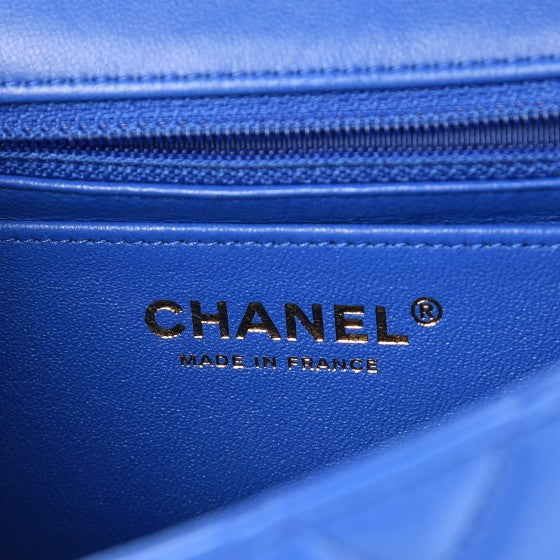 Lambskin Quilted Mini Rectangular Flap Blue