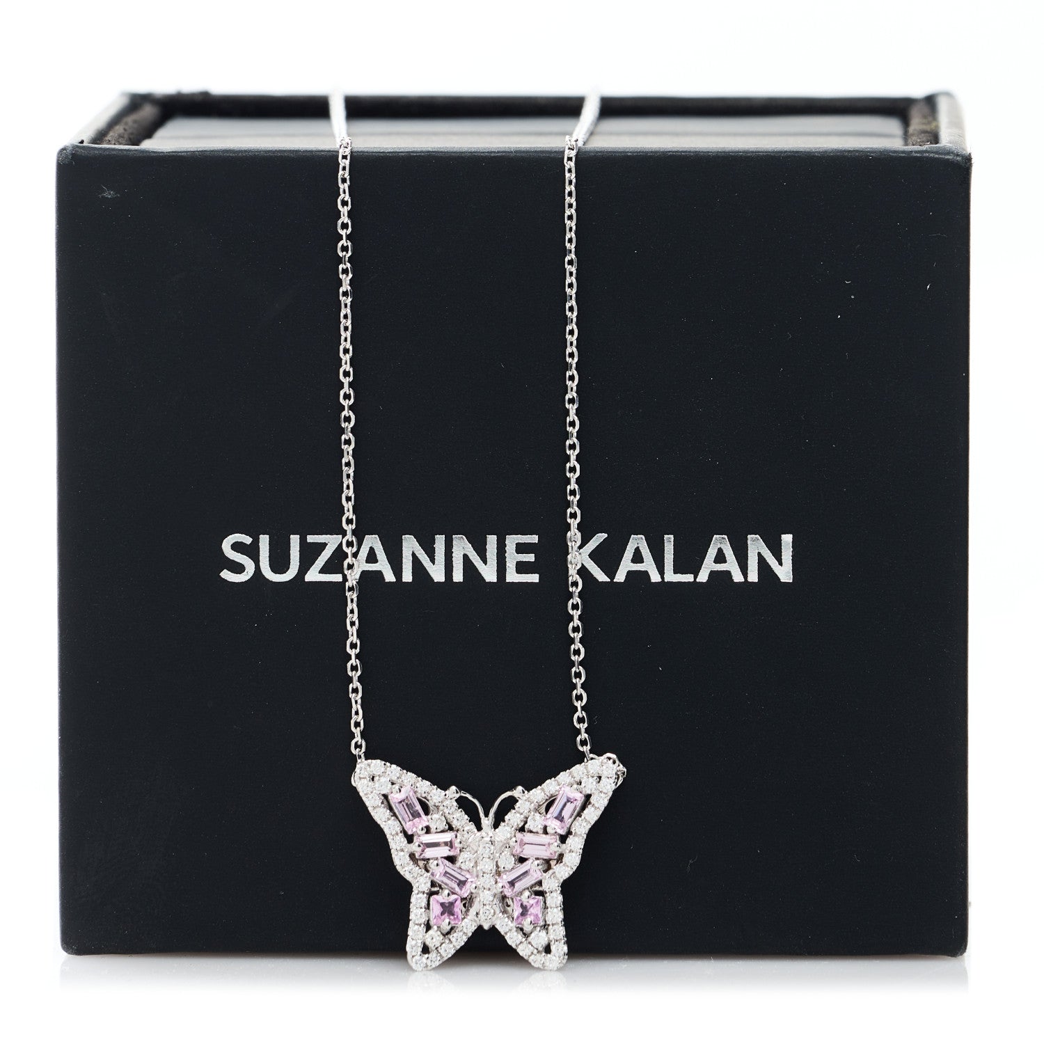 Suzanne Kalan 18K White Gold Diamond Pink Sapphire Butterfly Pendant Necklace 5 of 5