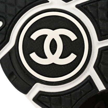 Chanel Mesh Suede Calfskin Grained Calfskin Womens CC Sneakers 37.5 White Black 8 of 9