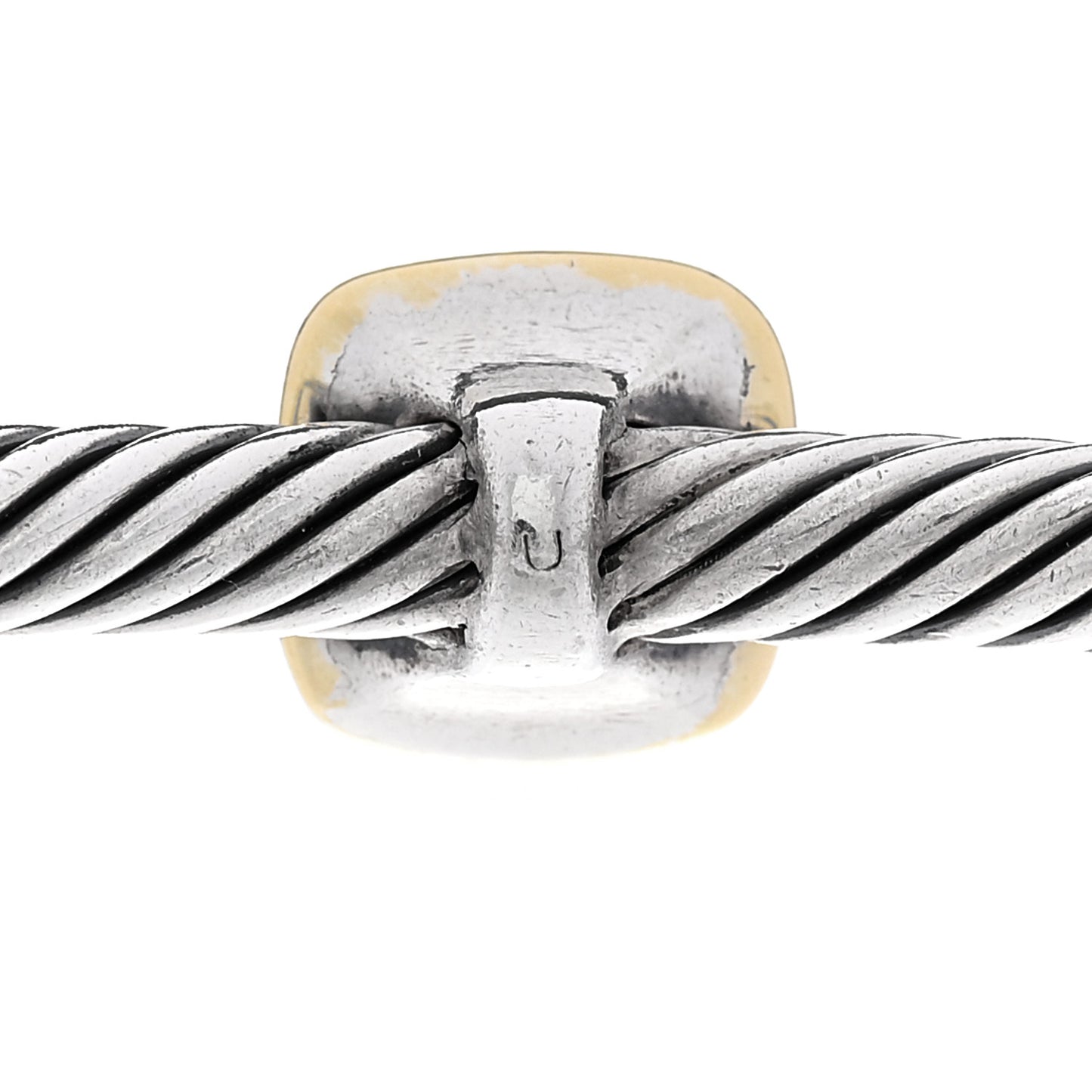 Sterling Silver 18K Yellow Gold Diamond 4mm Square Station Cable Cuff Bracelet