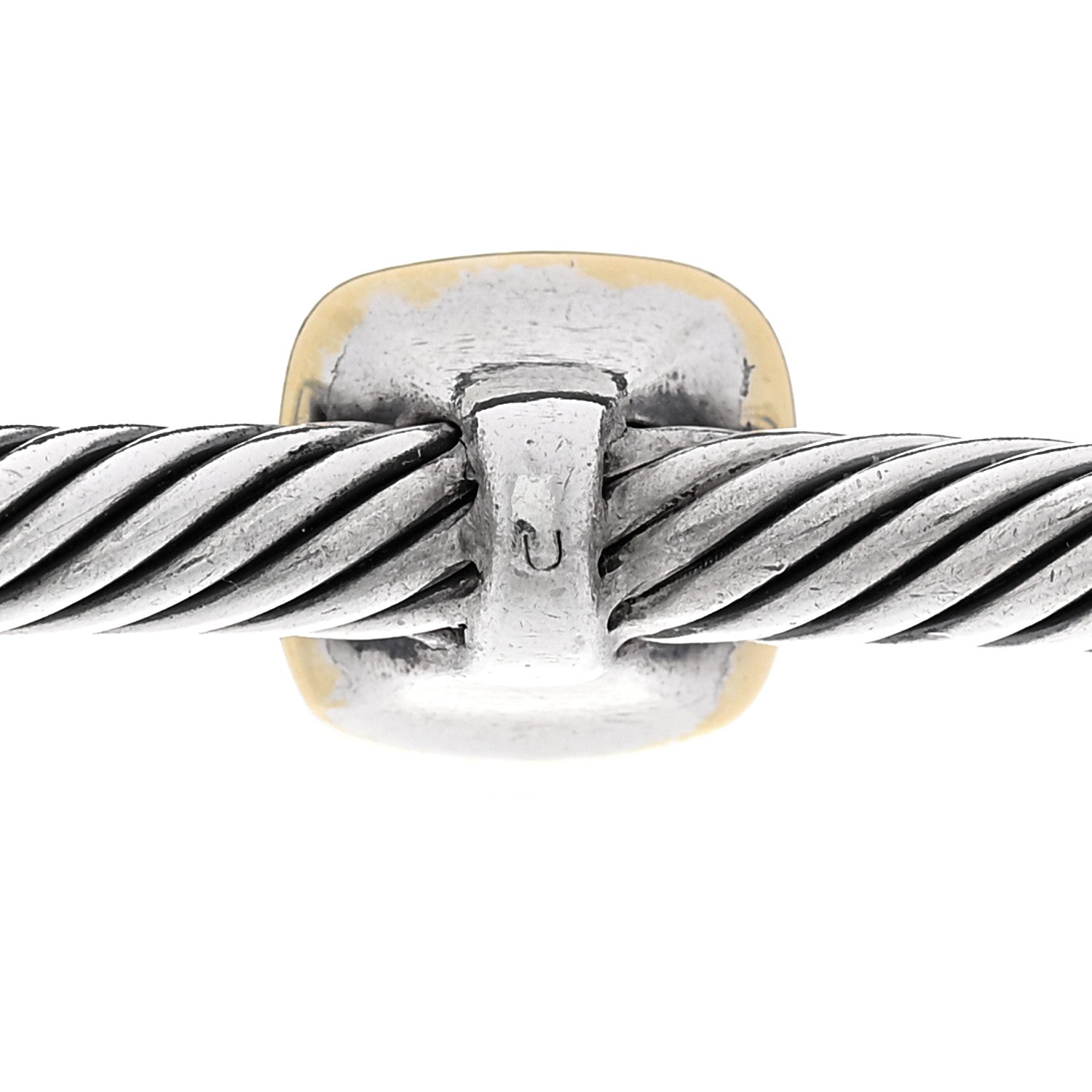 David Yurman Sterling Silver 18K Yellow Gold Diamond 4mm Square Station Cable Cuff Bracelet 4 of 4