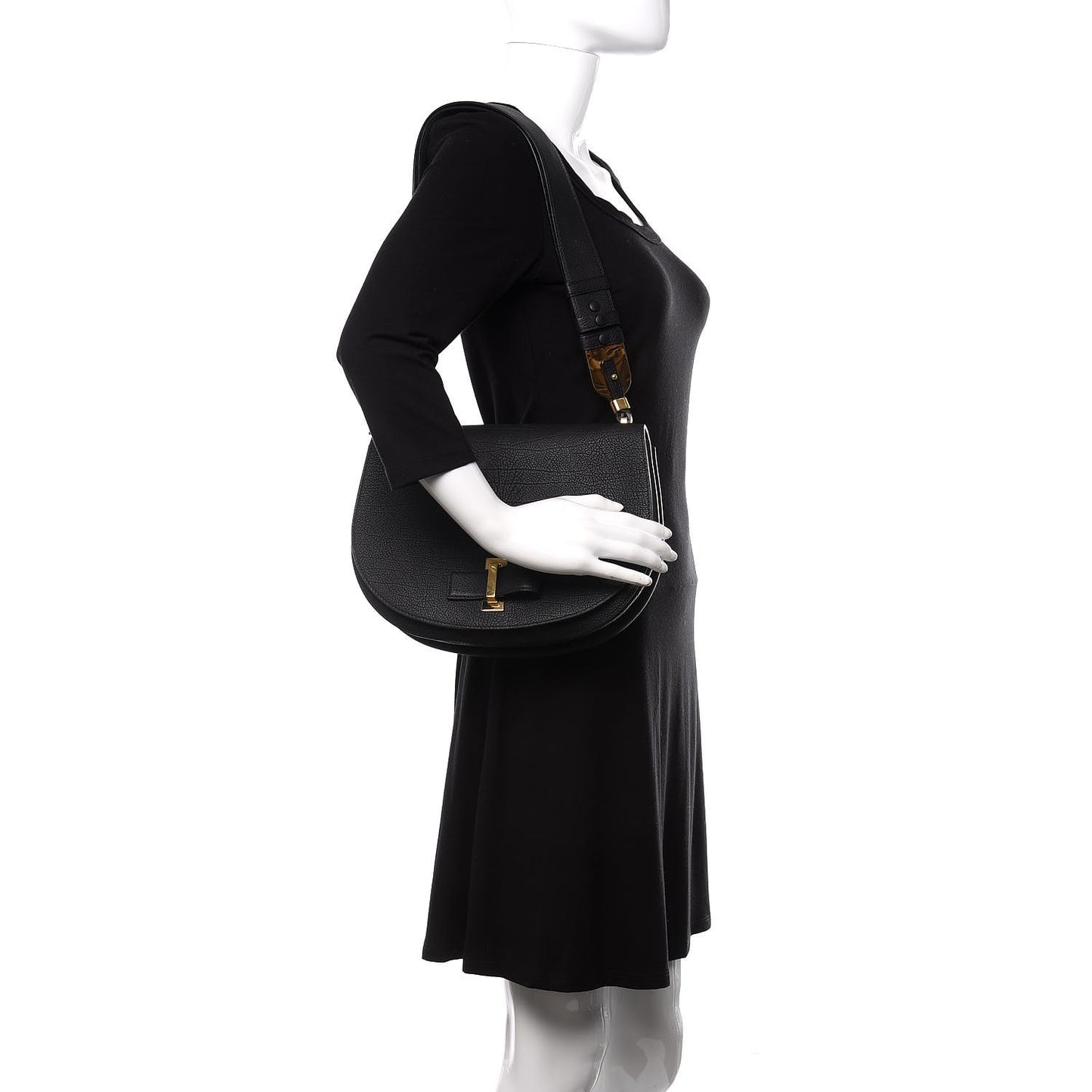 Crispy Calfskin Le Mutin MM Saddle Bag Black