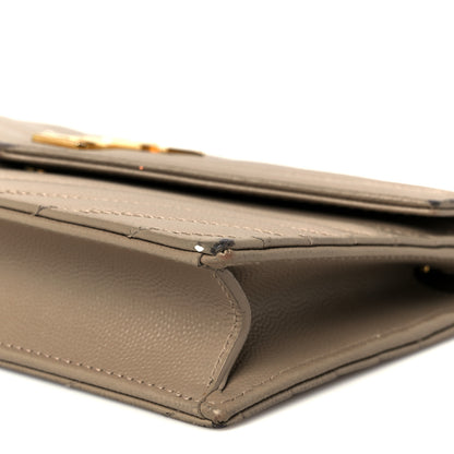 Saint Laurent Grain De Poudre Matelasse Chevron Monogram Envelope Chain Wallet Dark Beige 9 of 13