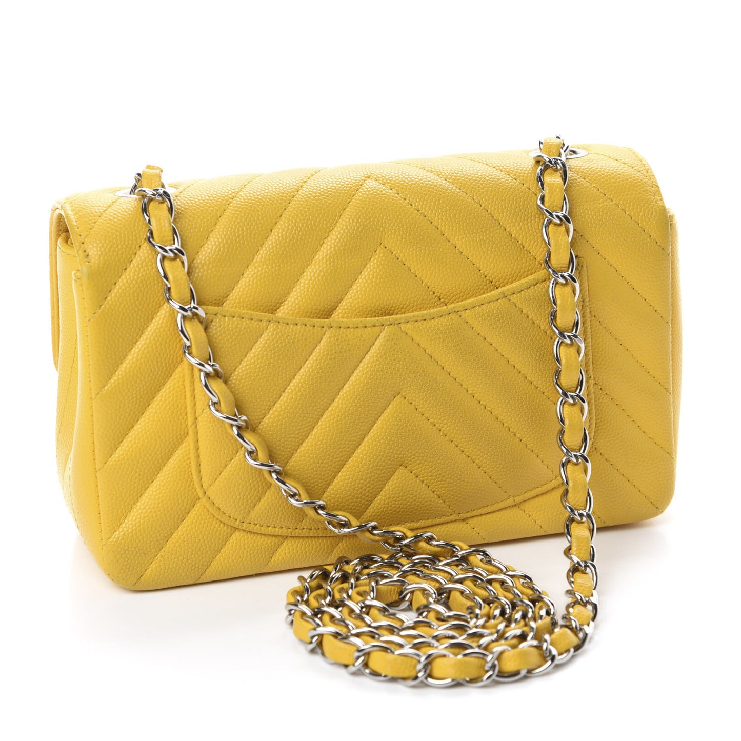 Caviar Chevron Quilted Mini Rectangular Flap Yellow