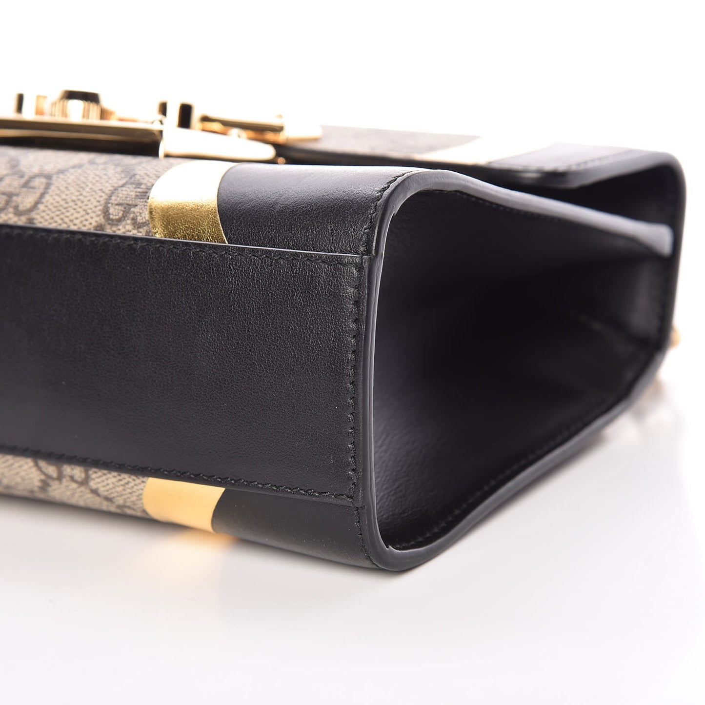 Calfskin GG Supreme Monogram Small Padlock Shoulder Bag Black Gold