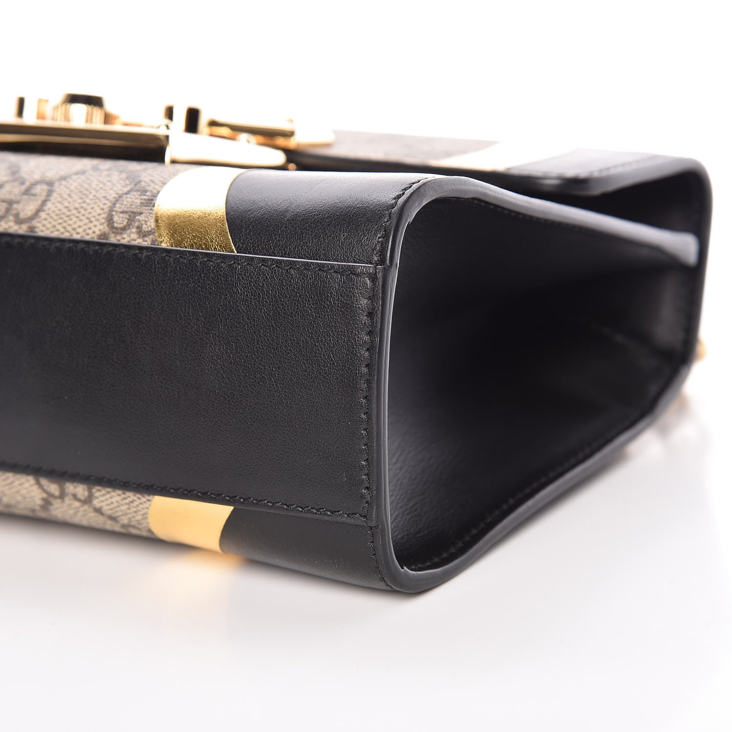 Gucci Calfskin GG Supreme Monogram Small Padlock Shoulder Bag Black Gold 9 of 13