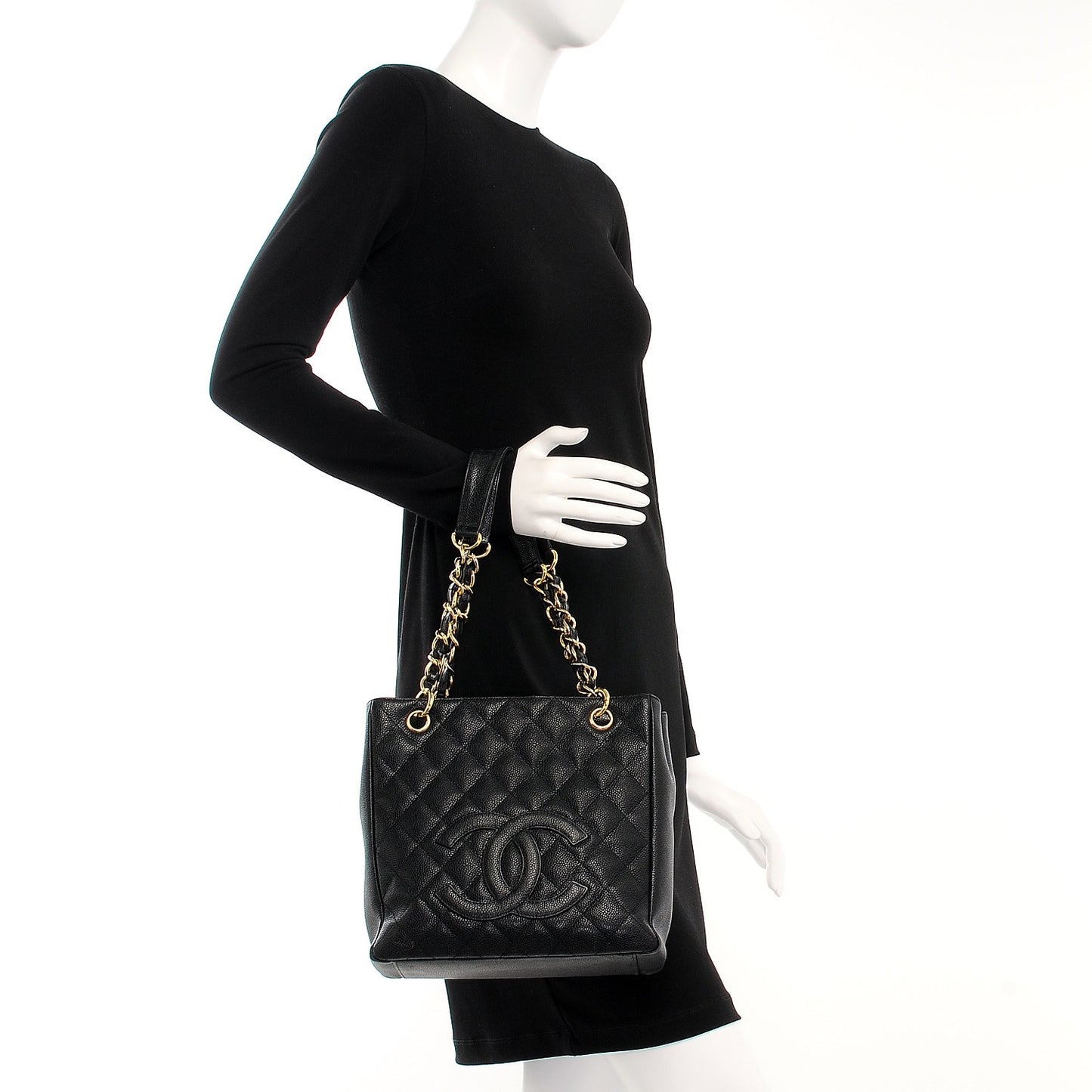 Caviar Quilted Petit Shopping Tote PST Black