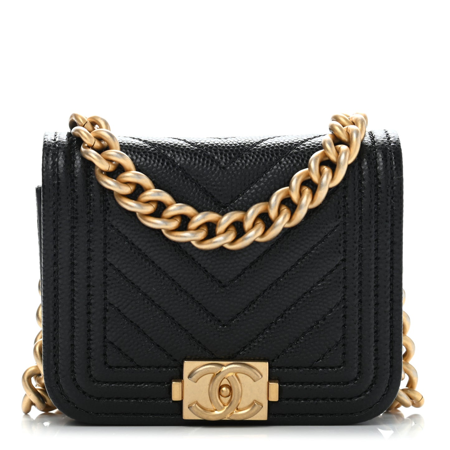 Caviar Chevron Quilted Boy Flap Waist Belt Bag Black