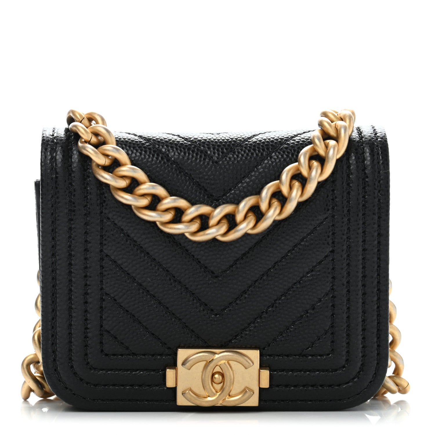 Chanel Caviar Chevron Quilted Boy Flap Waist Belt Bag Black 1 of 11