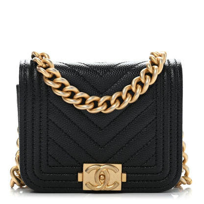 Chanel Caviar Chevron Quilted Boy Flap Waist Belt Bag Black 1 of 11