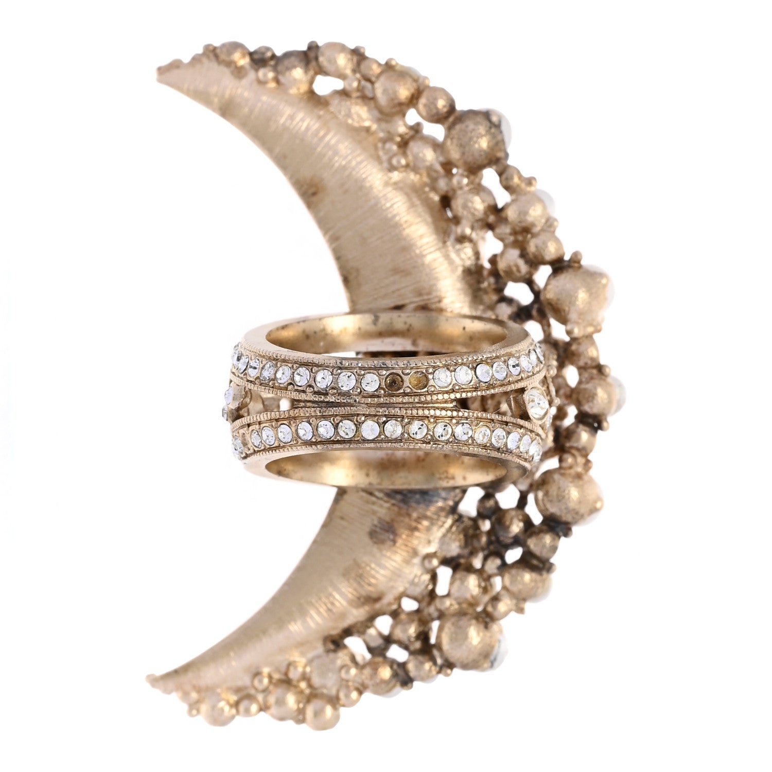 Chanel Crystal Pearl CC Ring 52/6 Gold White 3 of 5