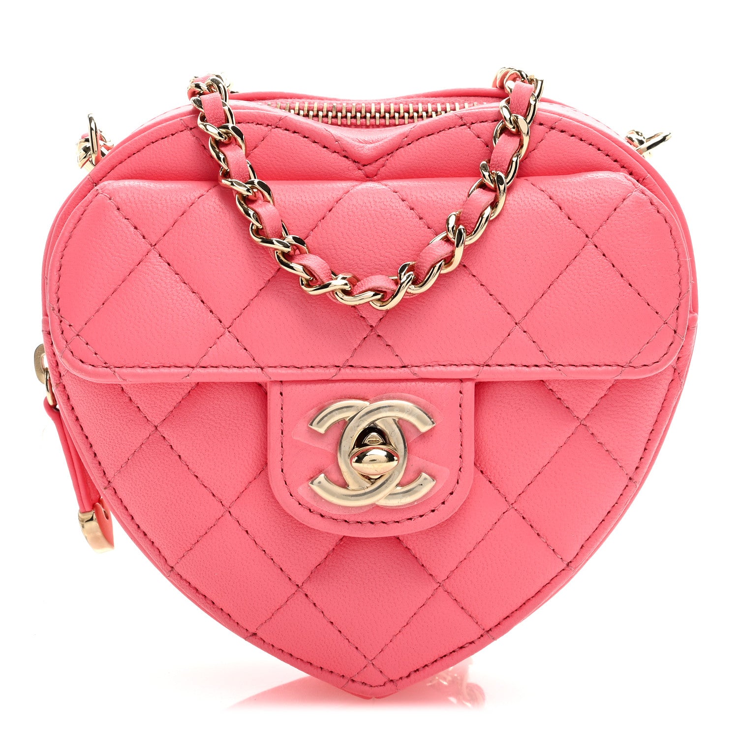 Chanel Lambskin Quilted CC In Love Heart Clutch With Chain Pink 1 of 8