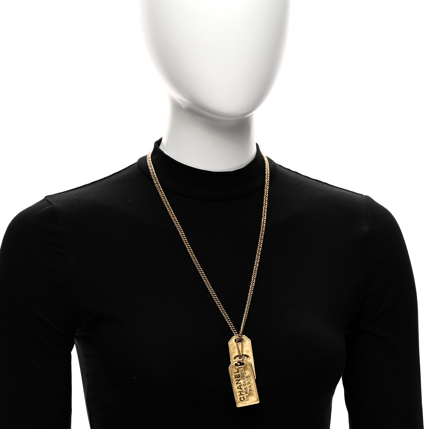 Chanel ID Dog Tag Charm Necklace Gold 2 of 5