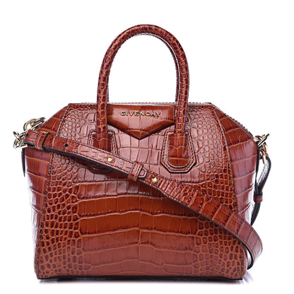 Givenchy Calfskin Crocodile Embossed Mini Antigona Cognac 1 of 9
