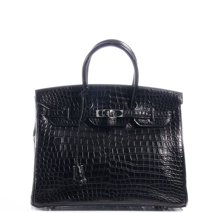 Hermes Matte Porosus Crocodile Birkin 35 Black 1 of 10