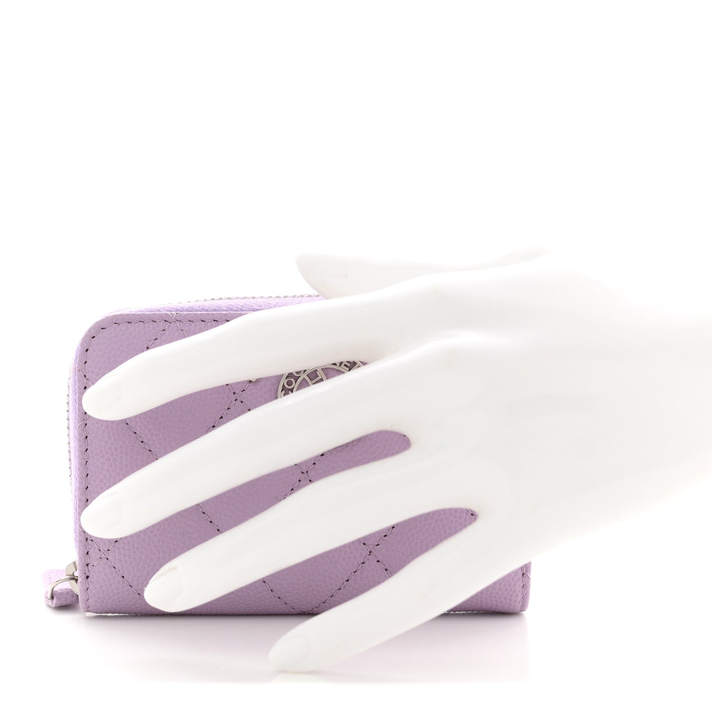 Caviar Quilted CC Logo Zip Coin Purse Purple