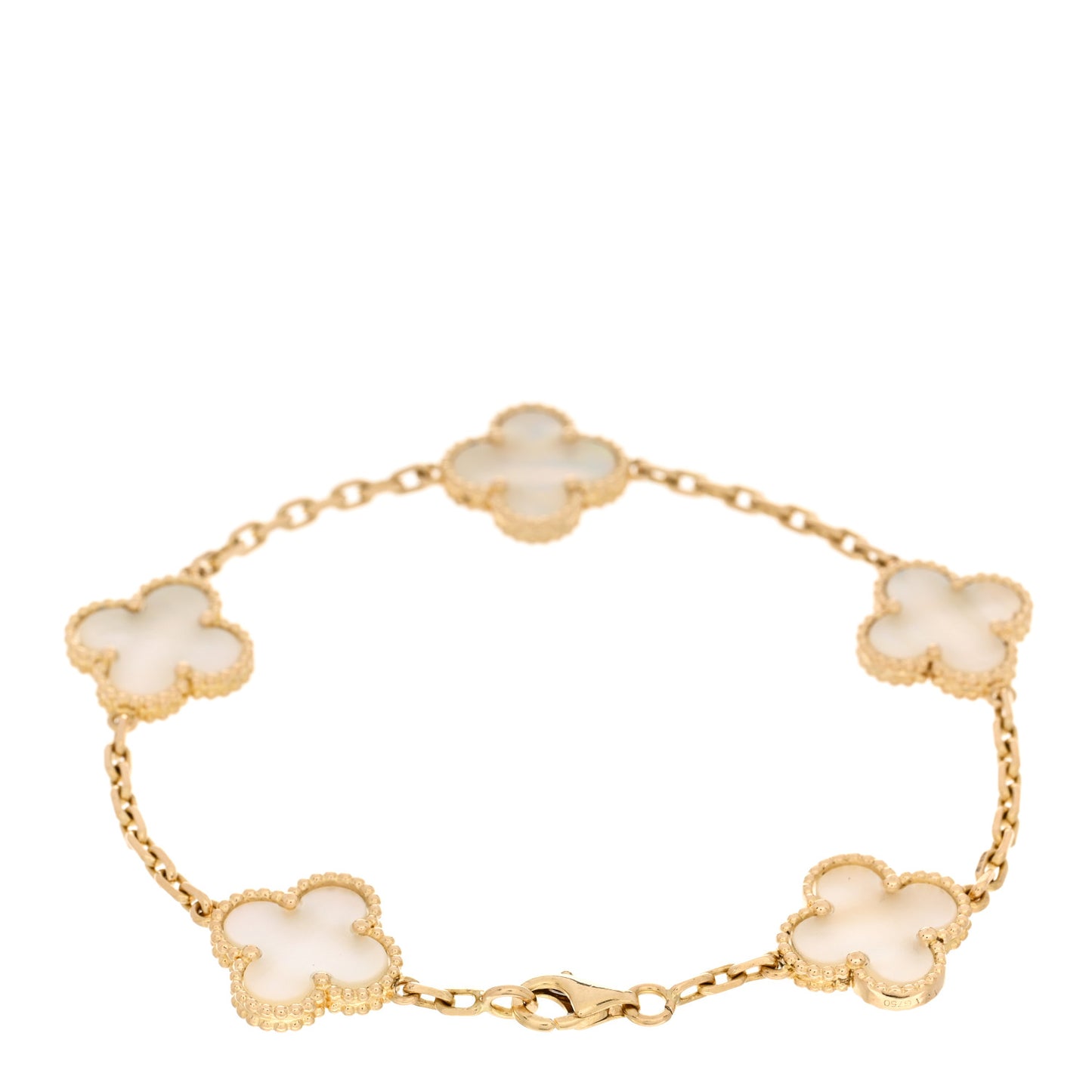 18K Yellow Gold Mother of Pearl 5 Motifs Vintage Alhambra Bracelet