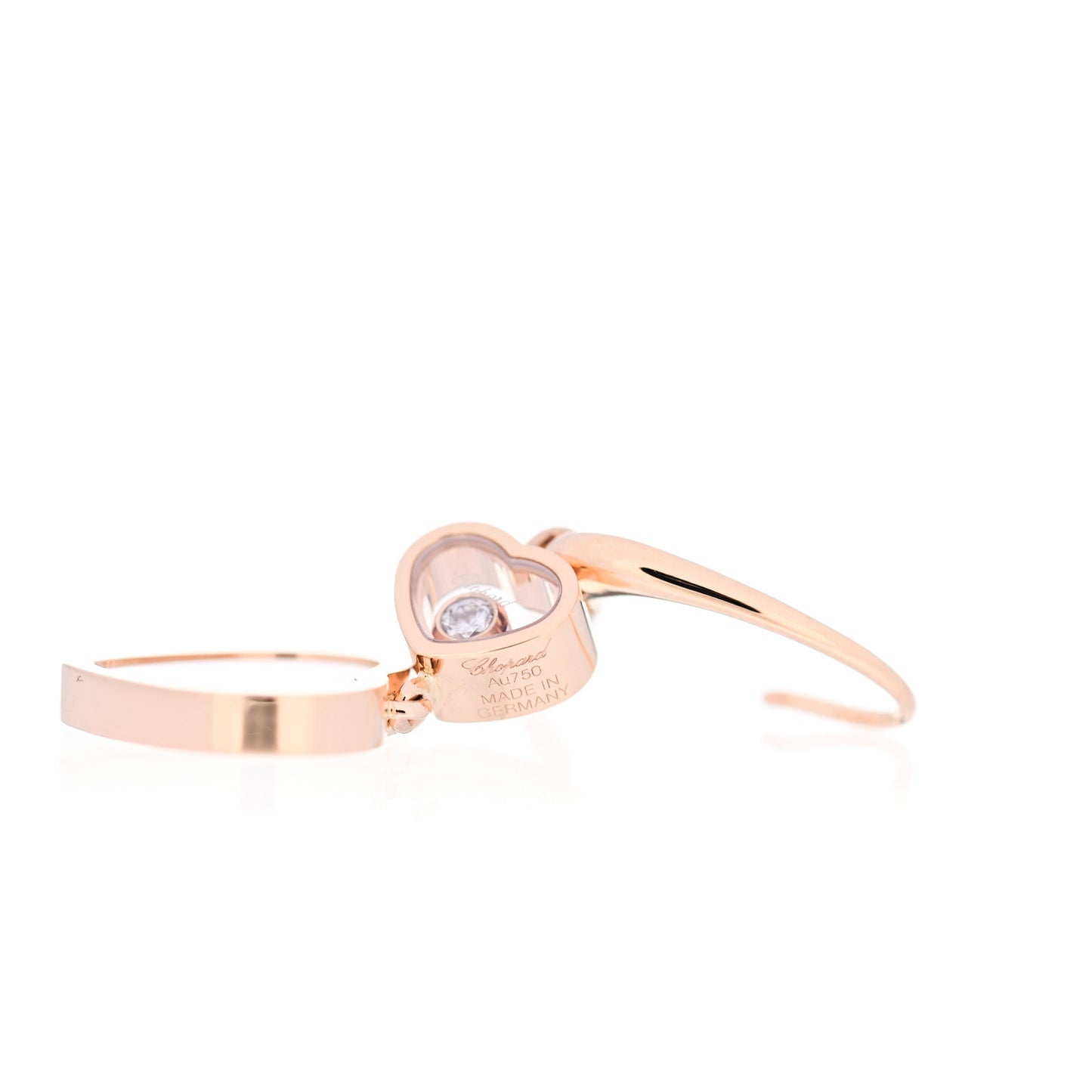 18K Rose Gold Diamond Mother of Pearl Floating Happy Diamonds Hearts Earrings