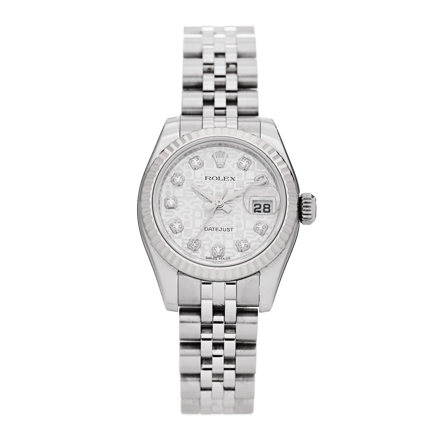Stainless Steel 18K White Gold Diamond 26mm Oyster Perpetual Datejust Watch Silver Jubilee 179174