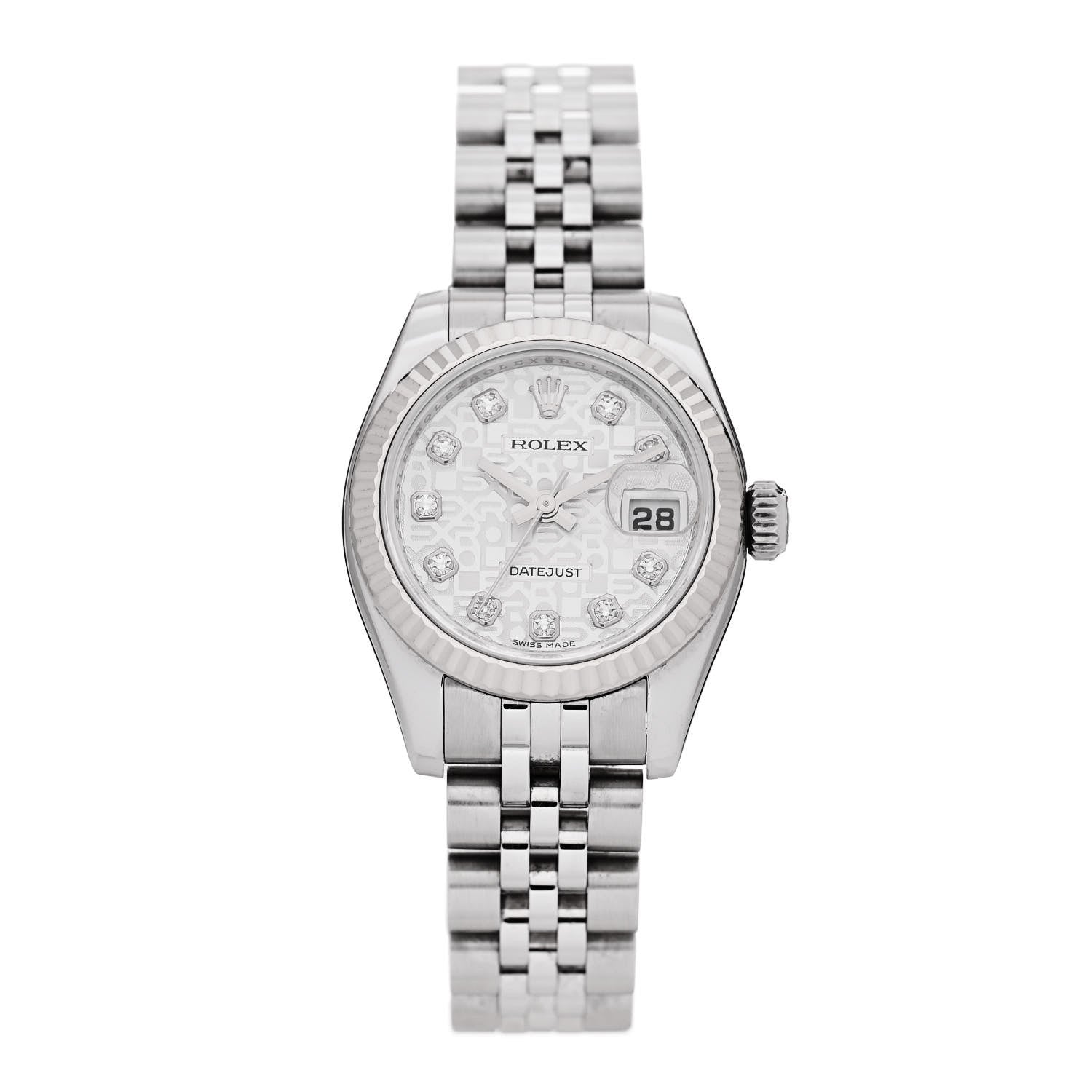 Rolex Stainless Steel 18K White Gold Diamond 26mm Oyster Perpetual Datejust Watch Silver Jubilee 179174 1 of 5