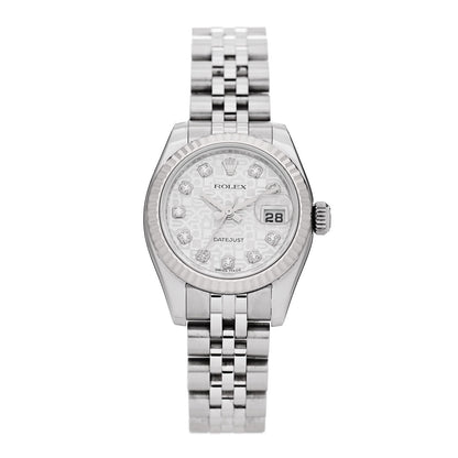 Rolex Stainless Steel 18K White Gold Diamond 26mm Oyster Perpetual Datejust Watch Silver Jubilee 179174 1 of 5