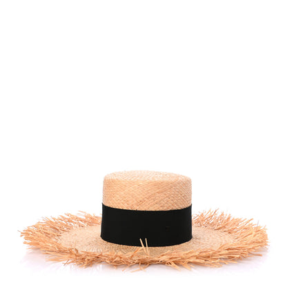 Chanel Raffia Wide Brimmed Hat L Beige Black 3 of 8