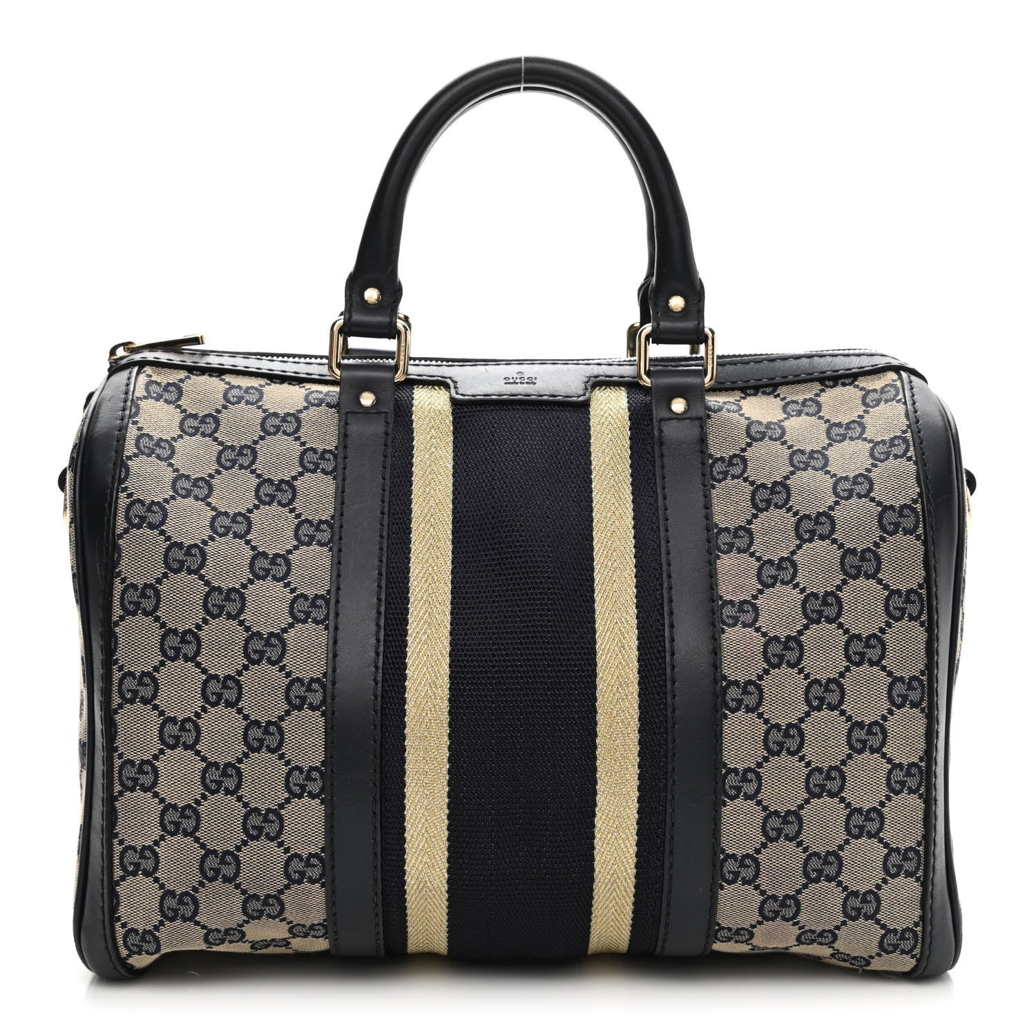 Gucci Monogram Vintage Web Medium Boston Gold Navy 1 of 15