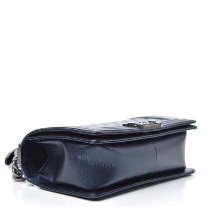 Chanel Metallic Caviar Quilted Medium Boy Flap Navy 4 of 11