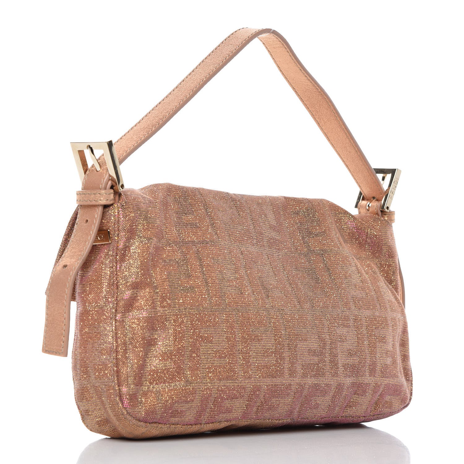 Fendi Metallic Lurex Zucca Vitello Baguette Arancio 3 of 8