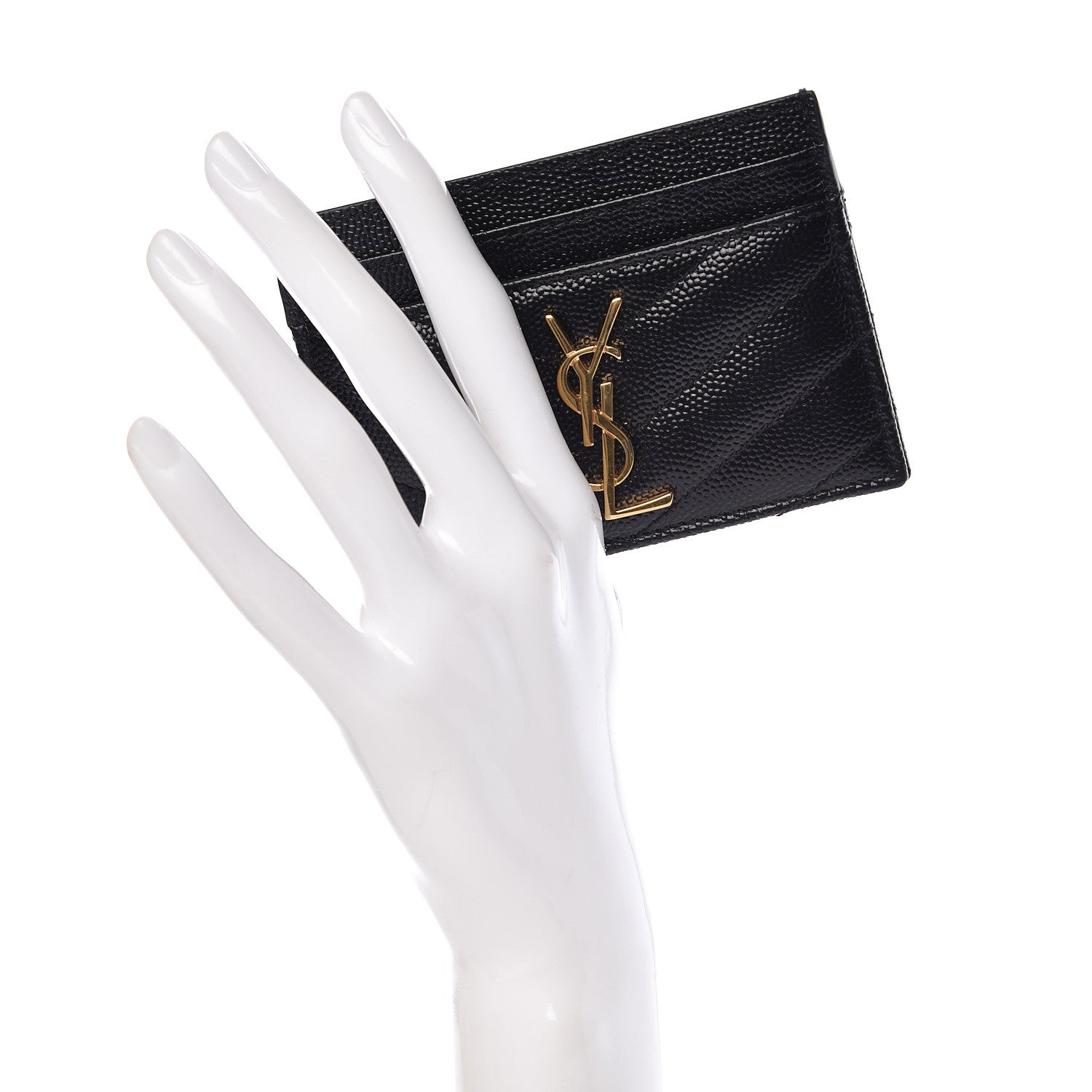 Saint Laurent Grain De Poudre Matelasse Chevron Monogram Credit Card Case Black 2 of 8