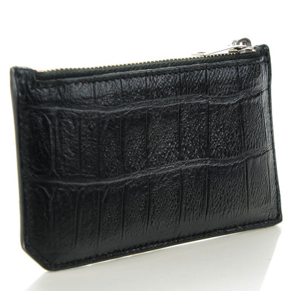 Saint Laurent Calfskin Crocodile Embossed 5 Fragments Zip Card Case Black 3 of 7