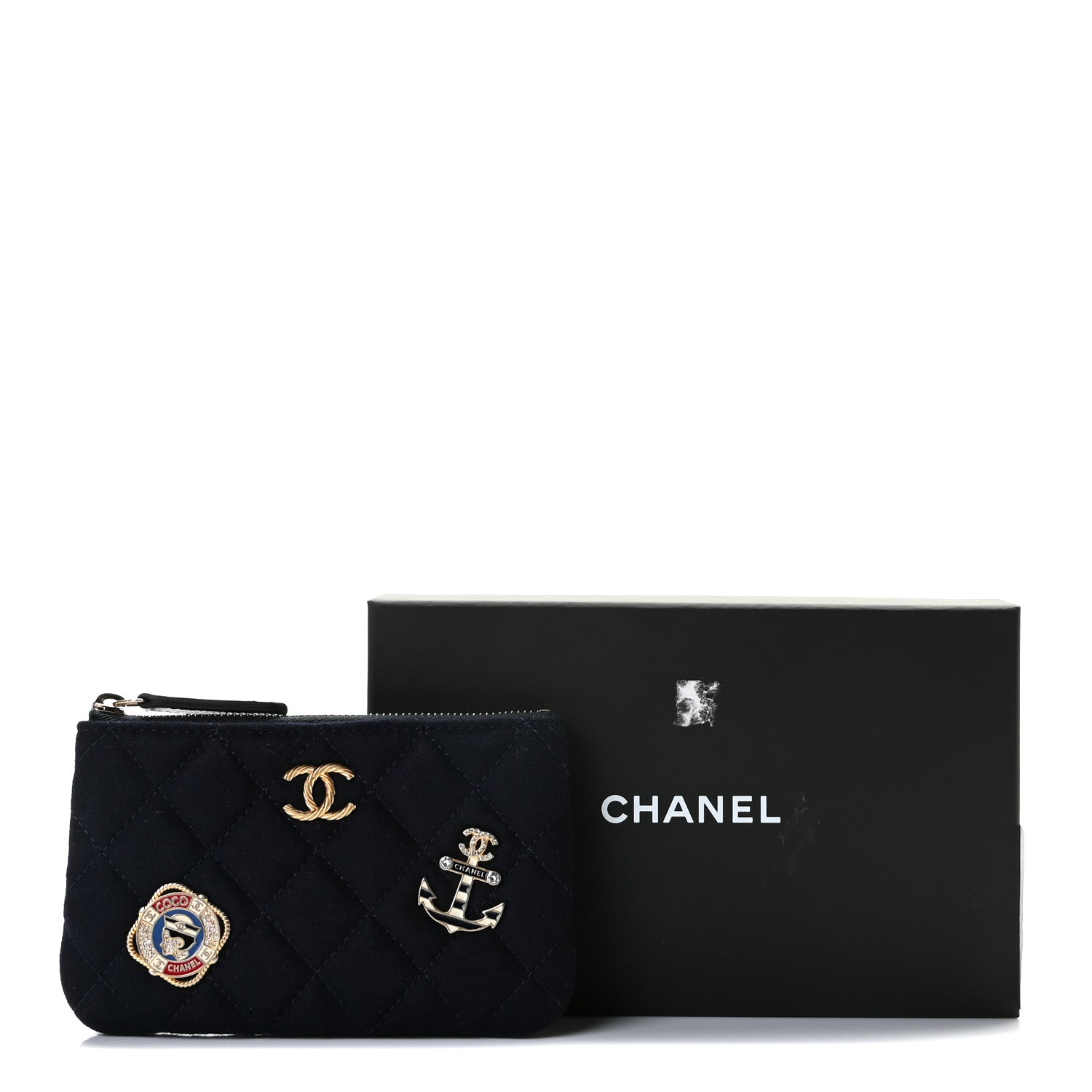 Chanel Wool Quilted Paris-Hamburg Charms Small Cosmetic Case Navy 5 of 5